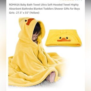 Yellow Hooded Baby Bath Towel with Duck Design